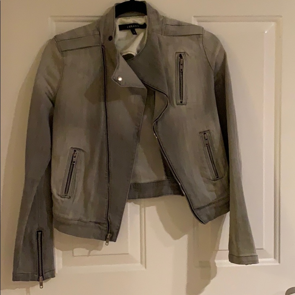 J Brand Lunar Grey Moro Zipper Denim Jacket sz S